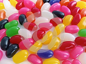 Colorful  jelly beans candy  up close on a white background