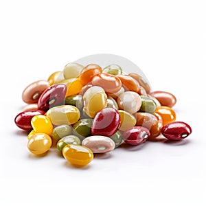 Colorful Jelly Beans On White Background In Norwegian Nature Style