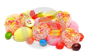 colorful jelly candies, caramels, lollipops