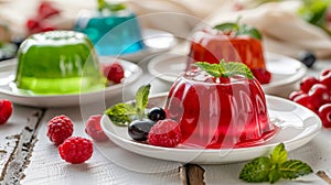 Colorful jelly desserts with fresh berries photo