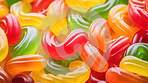 Colorful jelly worms close up background. AI generated