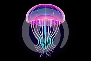 Colorful jellyfish swimming underwater. Aurelia jelly fish on blurred dark background