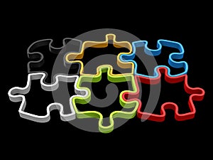 Colorful jigsaw puzzle pieces that fit together - 3D outlines