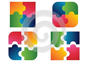 Colorful jigsaw puzzle. Rounded and squared colorful jigsaw puzzle pieces isolated on white Background