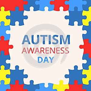 Colorful jigsaw. Seamless puzzle pattern. Autism background. World autism awareness day. Childish design template
