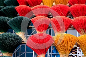 Colorful joss sticks left to dry in the sun, Vietnam