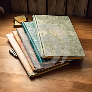 Colorful Journals on Wooden Desk