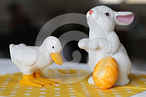 Colorful Easter Eggs with Cute Easter Rabbit and Easter Duck