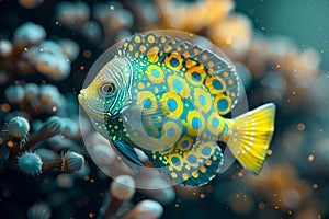 Colorful Juvenile Harlequin Sweetlips Fish Plectorhinchus chaetodonoides Swimming in Tropical Coral Reef Waters