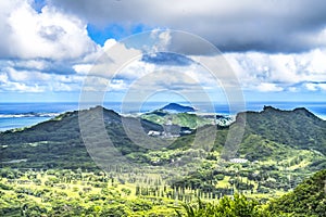 Colorful Kailua City Nuuanu Pali Outlook Green Mountains Oahu Hawaii