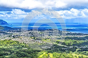 Colorful Kaneohe City Nuuanu Pali Outlook Green Mountains Oahu Hawaii