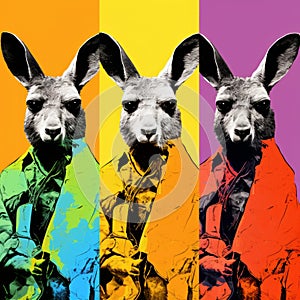 Colorful Kangaroo Portraits In Andy Warhol Style