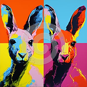 Colorful Kangaroo Portraits In Andy Warhol Style