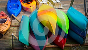 Colorful Kayak piled on dock