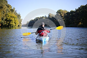 Colorful kayak on the tropical river