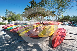 Colorful kayaks at John Pennekamp state park in the Florida Keys photo