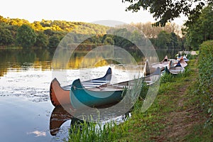 Colorful Kayaks on the river.