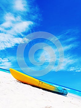 Colorful kayaks on the tropical beach