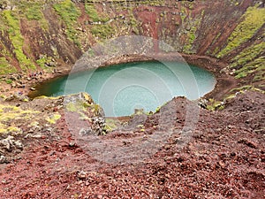 Colorful Kerid Crater and Lake in Grimsnes area of South Iceland.