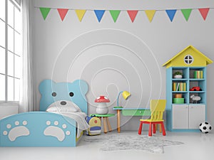 Colorful kid bedroom 3d render