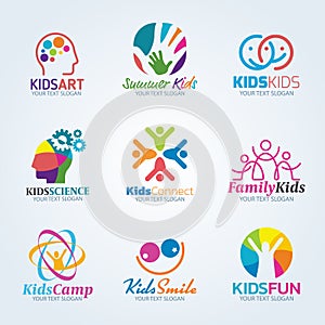 Colorful Kids art logo vector set design