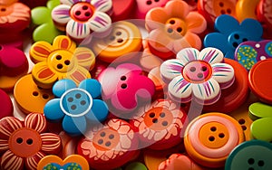 Colorful kids buttons on white background, closeup