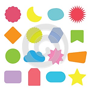 Colorful kids different shapes blank labels icons set on white