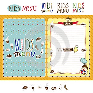 Colorful kids meal menu vector template