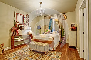 Colorful kids room with hardwood floor.