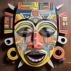 Colorful Kinetic Art: A Vibrant Fusion Of Ugandan Mask And Pre-columbian Style