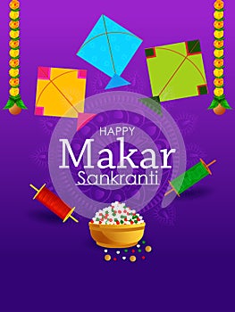 Colorful kite flying for Happy Makar Sankranti religious festival of India