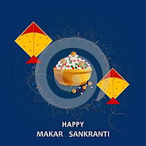 Colorful kite flying for Happy Makar Sankranti religious festival of India
