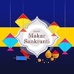 Colorful kite flying for Happy Makar Sankranti religious festival of India