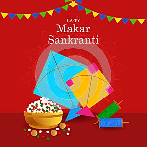 Colorful kite flying for Happy Makar Sankranti religious festival of India