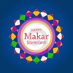 Colorful kite flying for Happy Makar Sankranti religious festival of India