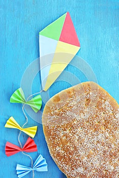 Colorful kite and lagana bread