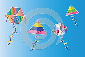 Colorful kites vector on the sky - traditional greek Clean Monday kites