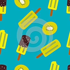 Colorful kiwi popsicles vector seamless pattern.