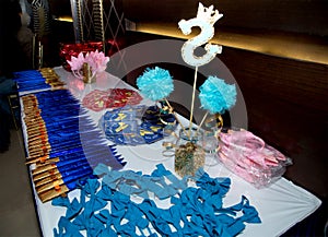 Colorful knife, ribbon and birthday item stall shop