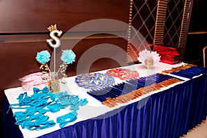Colorful knife, ribbon and birthday item stall shop