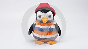 Colorful Knit Penguin Toy With Striped Hat - Firmin Baes Style photo