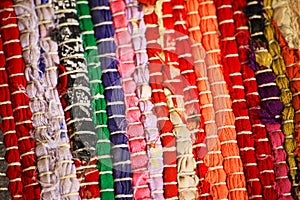 Colorful knitted cloth reuse Close Up of crochet rag rug