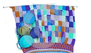 Colorful knitting pattern in progress