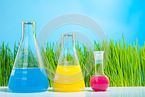 Colorful lab tubes and flasks