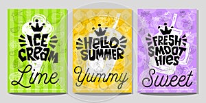 Colorful Label poster stickers food fruits vegetable chalk sketch style, juice smoothies