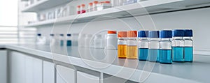 Colorful Laboratory Bottles with Liquid Solutions in Modern Space
