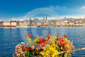 Colorful lake Luzern and town waterfront view