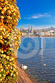 Colorful lake Luzern and town waterfront view