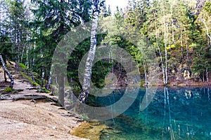 Colorful lakes in the national park Rudawy Janowickie, Poland