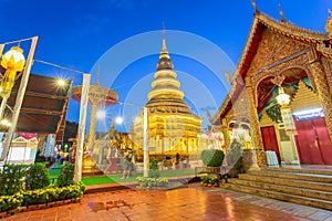 Colorful Lamp Festival and Lantern in Loi Krathong at Wat Phra That Hariphunchai